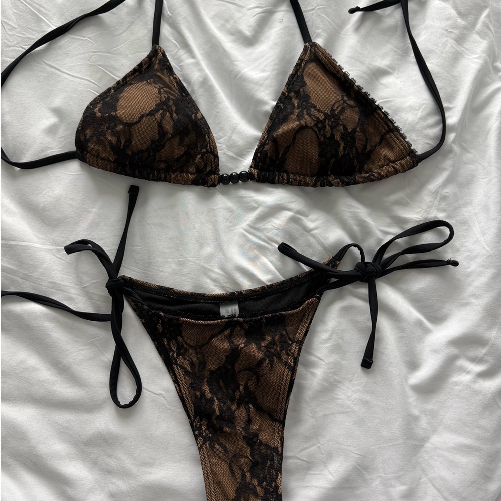 Elegant Brown and Black Lace Bikini Set